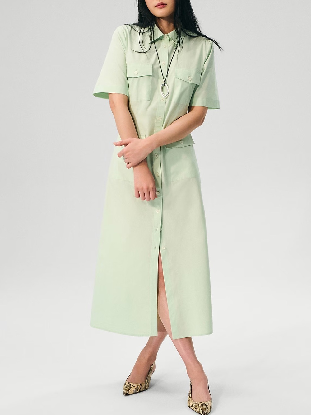 J. Crew Utility Cotton MIDI Shirt Dress Mint Green Size 6 NWT Classic Minimalist